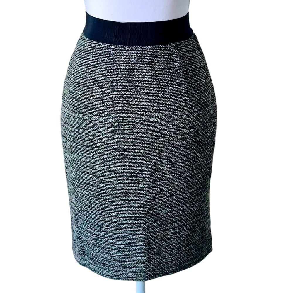 Ann Taylor Pencil Skirt Tweed Black & White Sz S